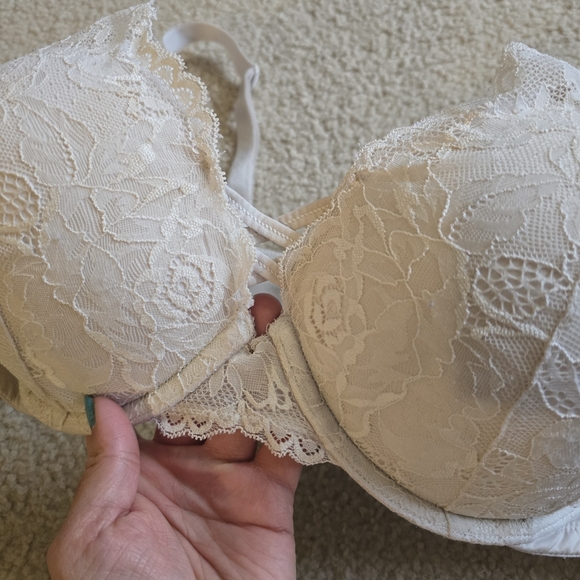 Torrid Curve 44C  XO Plunge Push-Up Bra White Lace Underwire Crisscross - Picture 2 of 9